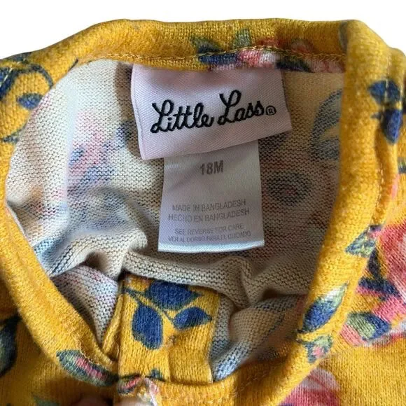 Girls Sz 18 Months Yellow Floral Dress & Bloomers 2 Pc Set LITTLE LASS - Picture 2 of 8